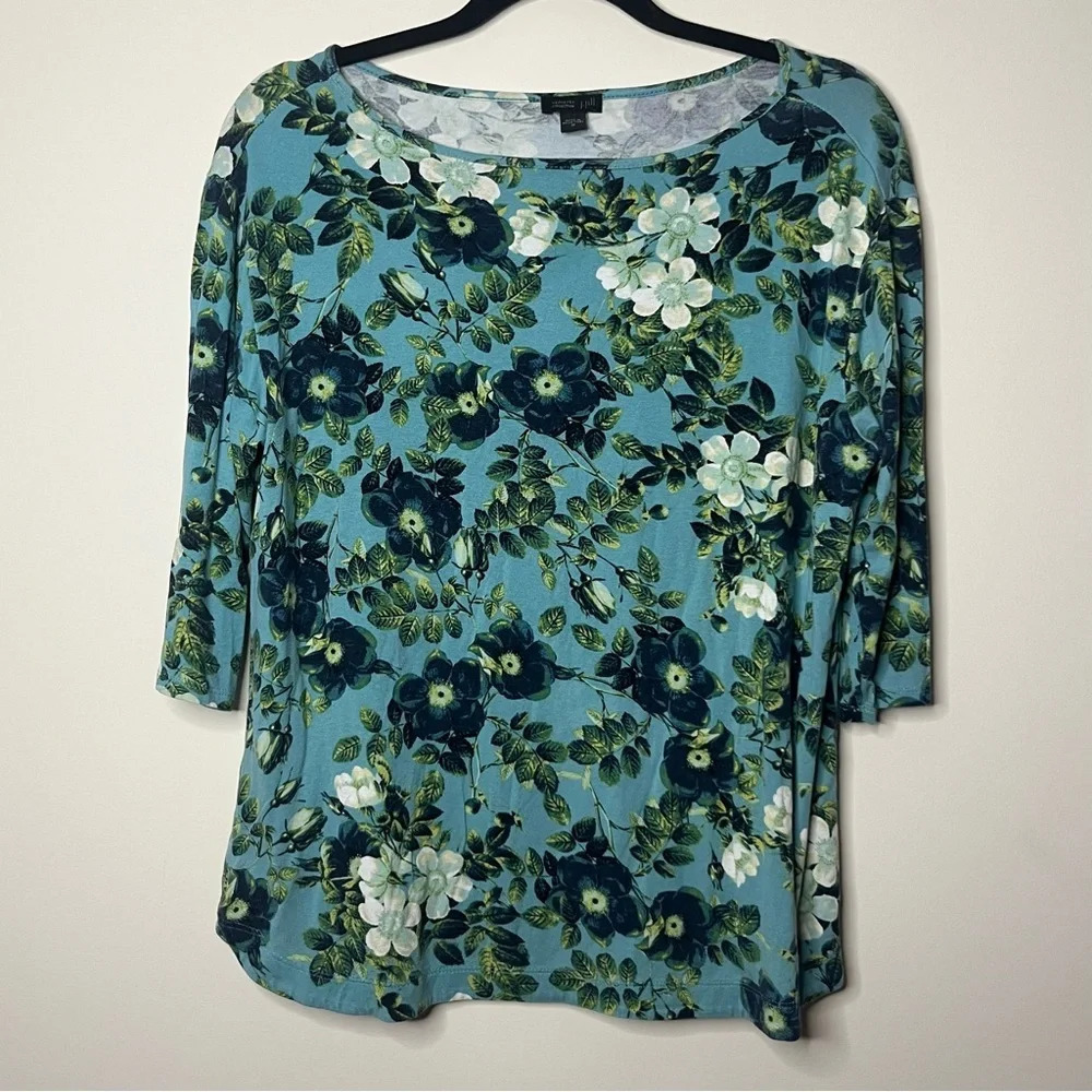 J. JILL Wearever Collection Soft Stretchy Boho Floral 3/4 Sleeve Top